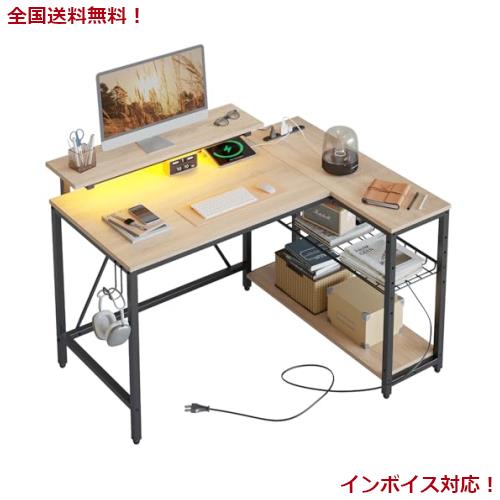 Bestier l字デスク 幅107cm パソコンデスク 収納 コンセント付き(2口のACコンセント＋1口のUSBポート）ゲーミング ledライト付き L字型 pの通販は