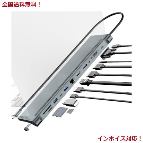 12-in-1ドッキングステーション USB C ハブ HDMIポート 高速データ転送 2×HDMI/2×USB3.0/USB2.0/SD/TF/1GbpsイーサネットRJ45/DP100W/3の通販は