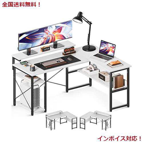 ODK パソコンデスク l字デスク 幅137 ゲーミングデスク デスク 机 棚付き pcデスク コーナーデスク 収納 エル字デスク 3段階モニター台付の通販は