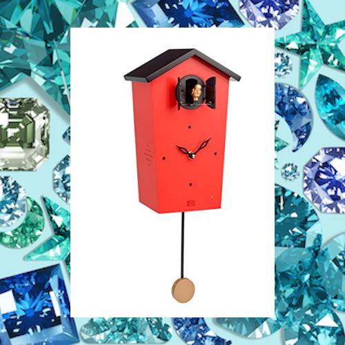 KOOKOO（クークー）バードハウス 赤色 12種類の鳥のさえずりが時を告げる 振り子 時計 12種類の鳥の声が楽しめる壁掛け時計 カッコー時計