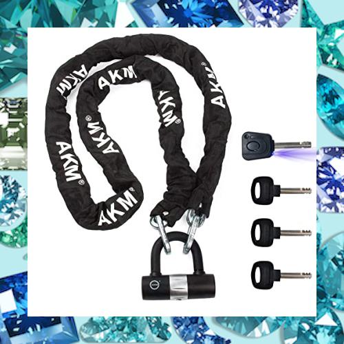 AKM バイクロック【高い耐切断性】極太チェーンロック φ(直径)10mm×2000ｍｍ U字ロック付き 自転車原付オートバイ盗難防止 ブラック