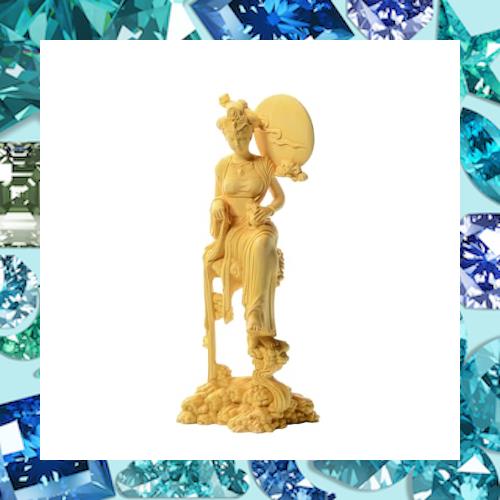 繁樓藝雕 月の神 嫦娥 置物 木彫り 中秋 天女像 中国神話人物 手作り