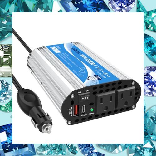 正弦波 300Wカーインバーター 車載充電器 変換電源 DC12VをAC100Vに変換 55Hz PD30W 超快速充電USBポートつき シガーソケット 非常用品
