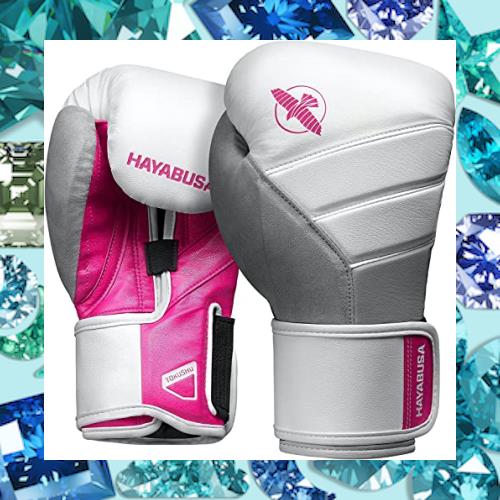 Hayabusa T3ボクシンググローブ（男女兼用） - ホワイト/ピンク, 12oz