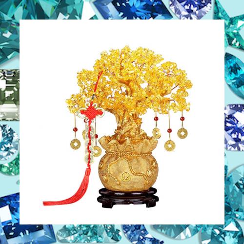 招財樹 金のなる木 黄水晶 シトリン 五帝銭 風水アイテム インテリア 金運祈願 開運 商売繁盛祈願 パワーストーン お礼 新年 贈り物 (金 の通販は