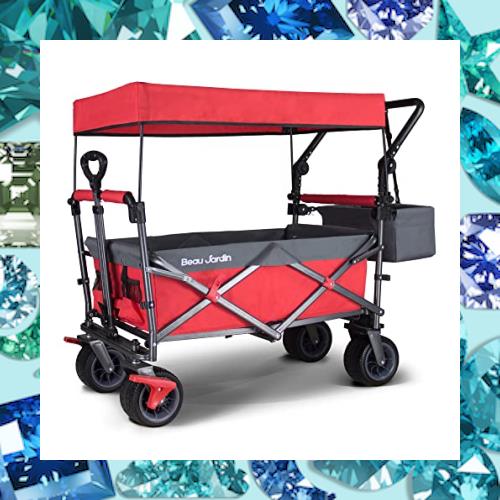 TMZ折りたたみ式全地形ガーデン車両、屋外キャンプキャンプ車両、取り外し可能なルーフ、伸縮式プルロッド、マルチスピード調整可能プッ