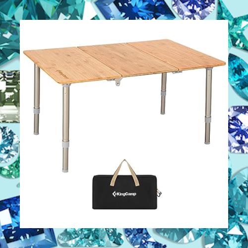 KingCamp キャンプ テーブル アウトドア 折り畳み 30-40cm無段階高さ調節 バンブーテーブル 3折 コンパクト 耐荷重30kg ローテーブル ピ