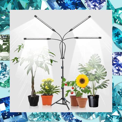 LED植物育成ライト、スタンド付き4ヘッドプラントライト、屋内