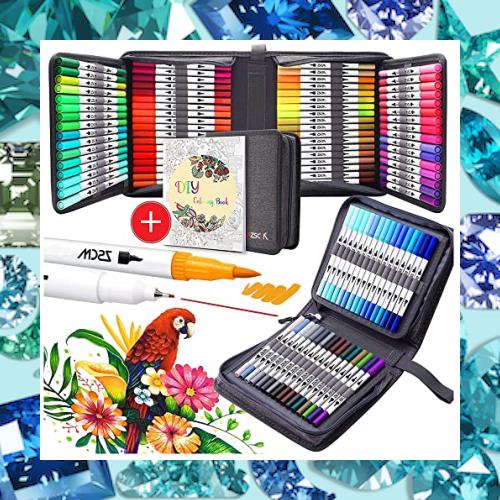 M ZSCMイラストペン 100色 ふで・極細 水性 カラーペン セット アートマーカーペン 水彩毛筆 鮮やか 水性ペン 手帳 絵手紙 色塗り 大人のの通販は 6,249円