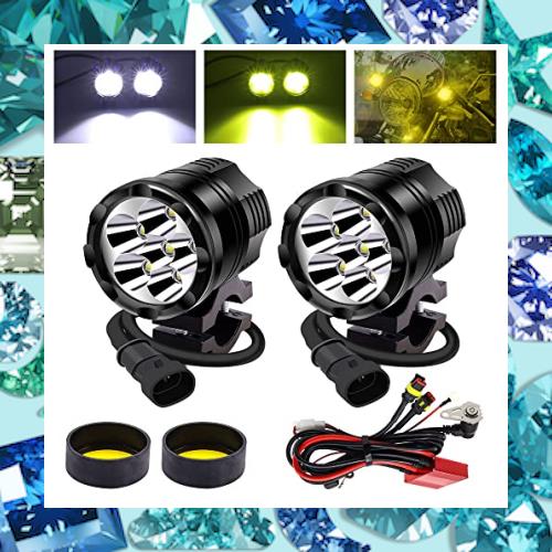 Aoling バイク フォグランプ ハーネスセット ホワイト＆アンバー2色発光可能 12V 24V 完全防水 スイッチ付き フォグライト プロジェクタ