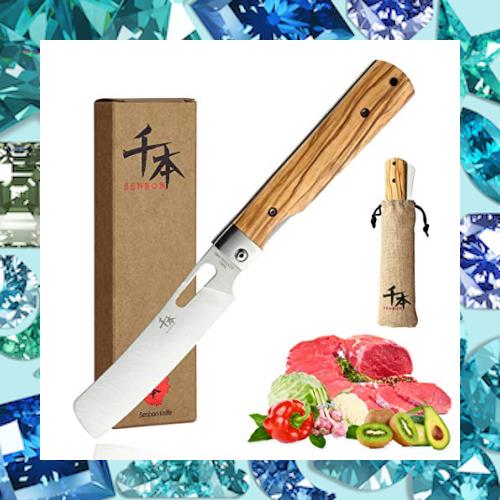 SENBON 440A ステンレススチール 良い切れ味 折畳可能携帯便利 日本スタイルシェフナイフ 菜切り 天然オリーブハンドル キャンプ旅行 BBQ