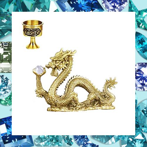 龍の置物 水杯 水晶 銅製 金龍