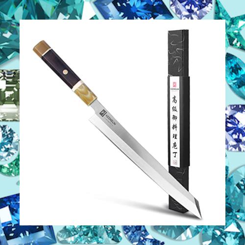 KEENSUN 包丁 切付包丁 刺身包丁 刃渡り270mm ステンレス鋼 片刃 ツールハンドル素材は黒檀象牙と水牛角