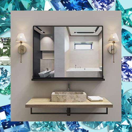 ANYHI 長方形鏡 壁掛け、洗面所 鏡80.7x62 cm ブラック 壁掛け金属フレーム マット ミラー リビング ルーム廊下のための通販は