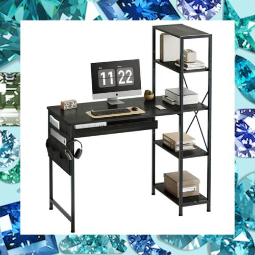 YeTom 机 ラック付き pcデスク パソコンデスク 幅104cm×奥行48cm A4対応 在宅ワークデスク オフィスデスク 収納ラック 収納袋付き 勉強の通販は