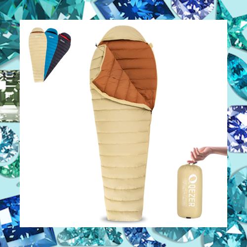 QEZER シュラフ ダウン 寝袋 コンパクト マミー型 260g/400gダウン充填 春夏秋用 1200gダウン充填 冬用寝袋 650FP高級ダウン 400T撥水加