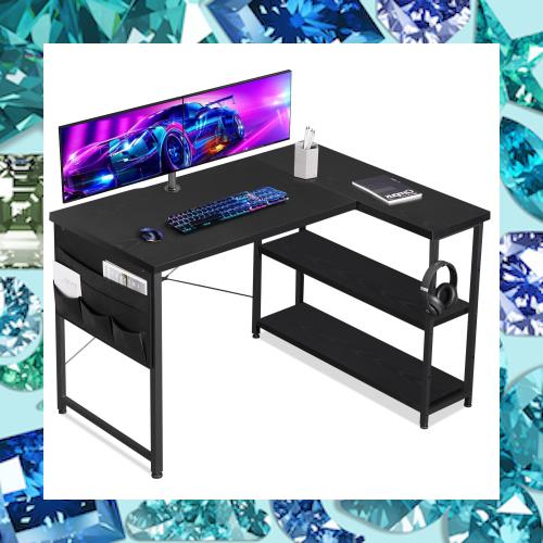 YeTom ゲーミングデスク l字デスク pcデスク 右棚左棚 幅107cm ゲーミングテーブル gaming desk 収納袋付きオフィスデスク ゲームデスク