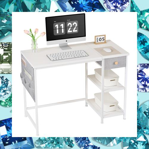 YeTom デスク 机 pcデスク パソコンデスク 勉強机 幅100cm ？? 布製引き出し付きデスク つくえ desk ラック付きデスク ワークデスク オフの通販は 8,496円