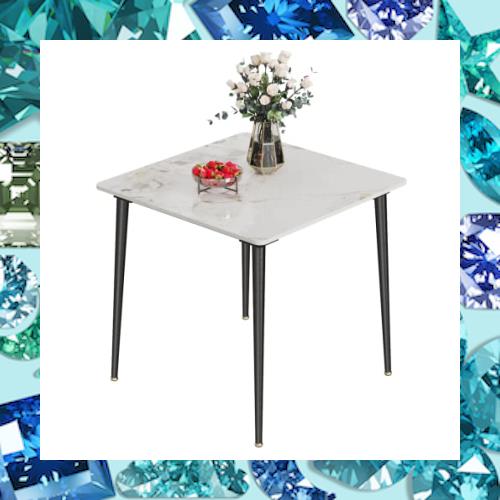 UNHO ダイニングテーブル 食卓 テーブル 2人用 石材×スチール 単品 幅80？ おしゃれ 北欧 大理石風 高級 正方形 2人掛けテーブル