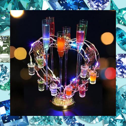 QuiExact テキーラ観覧車 LED酒ボトルの表示棚 12カップ バーホテルLED酒