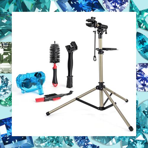CXWXC 自転車 メンテナンススタンド クリーナーセット 三脚 角度・高さ調整 耐荷重30kg ワークスタンド アルミ製 折りたたみ ロードバイ