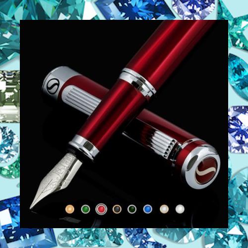 Scriveiner 最高級 プレミアム 万年筆 (赤) 魅力的な美しさ クローム仕上げ Schmidt ペン先（細) 男性にも女性にも最適 プロフェッショナの通販は 7,288円