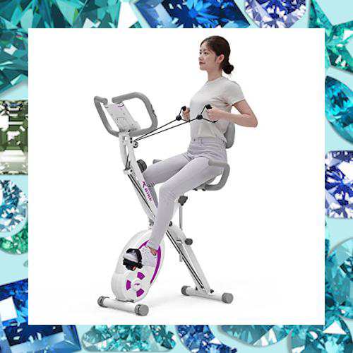 leikefitness 折りたたみ式固定自転車 リカンベントエクササイズバイク アーム抵抗バンド付き パルスセンサー LCDモニター 組み立て簡単 の通販は