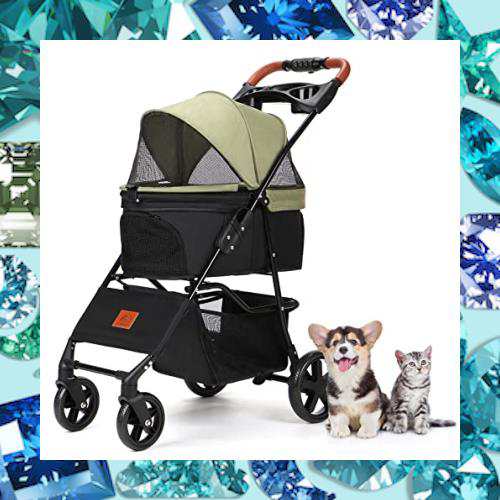 Aikenn 犬用ベビーカー 小型犬 折り畳み ペットキャリーカート ペットバギーミニ 4輪タイプ 犬介護用 猫犬兼用 前輪360°回転 後輪ブレー
