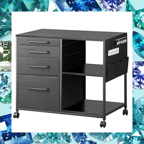 YeTom サイドキャビネット デスクワゴン 布製 袖机 層板付き サイドワゴン 4段 オフィスワゴン A4対応 プリンター台 大容量 キャスター付