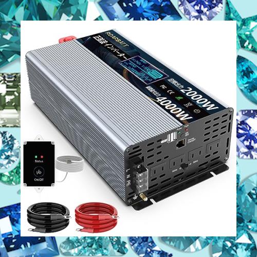 ROARBATT 24V 2000W インバーター 正弦波 瞬間最大4000W DC24VをAC100に変換 リモコン付き 50/60Hz切替可能 ACコンセント×4、USBソケッ
