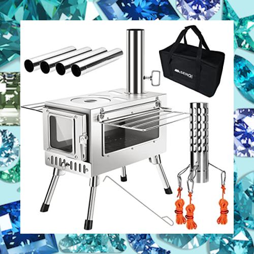 SENQI 薪ストーブ 2面ガラス窓　折りたたみ キャンプ 耐熱ガラス　煙突 Amazon.co.jp: SENQI 薪ストーブ 二次燃焼 キャンプ用 焚き火ストーブ