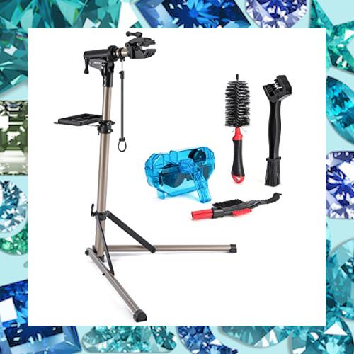 CXWXC 自転車 メンテナンススタンド クリーナーセット 安定感 高さ調節 角度調節 ワークスタンド 折りたたみ式 工具トレー付 軽量 コンパ