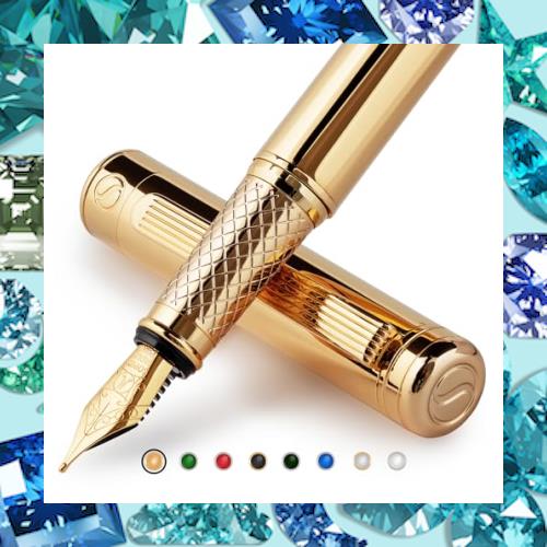 Scriveiner 最高級 プレミアム 万年筆 (金) 魅力的な美しさ 24K金仕上げ Schmidt 18K金メッキペン先（ミディアム） 男性にも女性にも最適