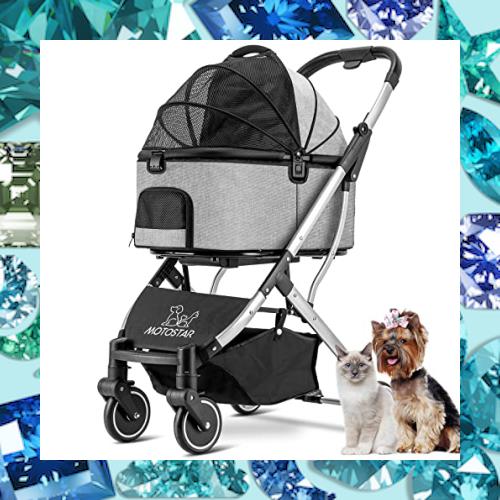 MEICHEPRO ペットカート 取り外し可能 分離型 飛び出し防止リード2本付き 外出便利 ペットバギー 耐荷重20kg ブレーキ付 多機能 (グレー)の通販は