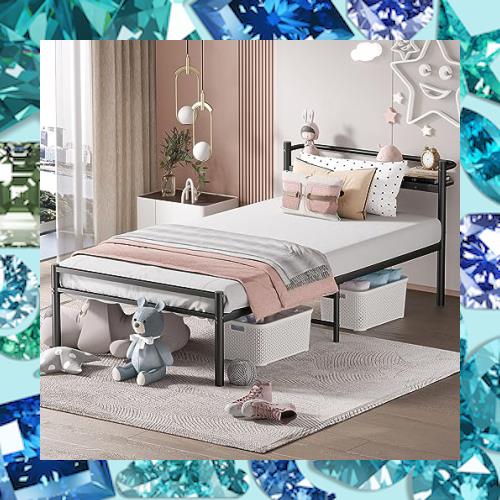 PRTONE パイプベッド ベッドフレーム シングル 棚・コンセント付き 一人暮らし 狭い空間向け bed frame single ベッド下大容量収納 頑丈の通販は