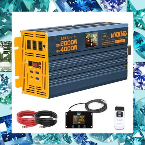 MWXNE インバーター 正弦波 24v 100v 2000w 最大4000W DC12V（直流)をAC100V(交流)に変換 PD60W QC3.0急速充電 USB＆Type-C 4ポート 50/60