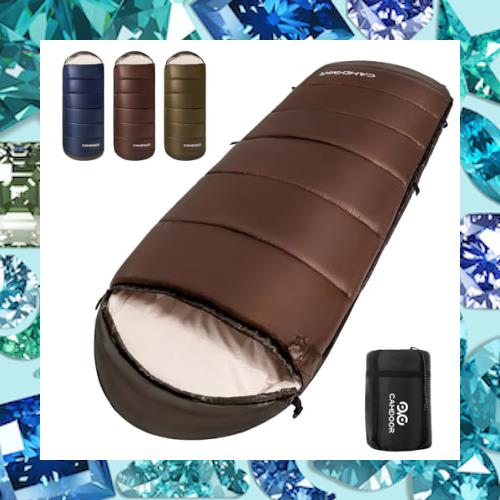 寝袋 冬用 CAMDOOR 【人工ダウン＆2個連結可】 シュラフ ダウン シュラフ 冬用 6in1多機能 230T防水 ブラウングレー 1.8kg/左開き
