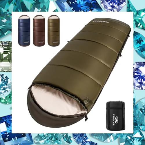 寝袋 冬用 CAMDOOR 【人工ダウン＆2個連結可】 シュラフ ダウン シュラフ 冬用 6in1多機能 230T防水 カーキグレー 2.2kg/左開き