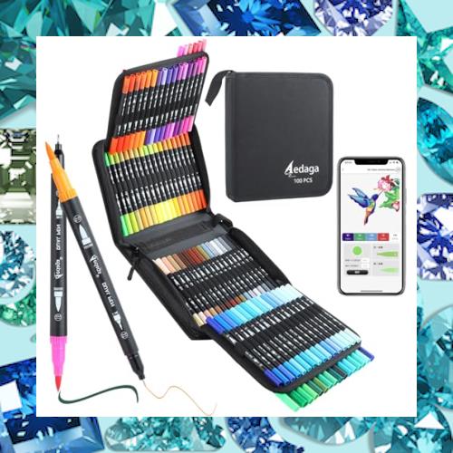 カラーペン セット 100色 色付き号水性ペン 無料アプリ付き 細字太字両用 水彩毛筆 アートマーカー 耐久 速乾 イラスト スケッチ 落書き