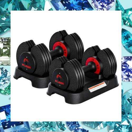 MOJEER ダンベル 可変式 12kg 2個セット アジャスタブルダンベル 2~12kg 5段階調節 1秒で重量調整 コンパクト 12kg×2 red 13,135円