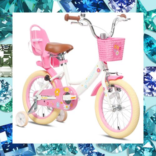 Glerc Maggie 子供用自転車 女の子用 キッズバイク 幼児乗り練習 花柄 かご付き 補助輪付き こども三輪 ホワイト 14インチ