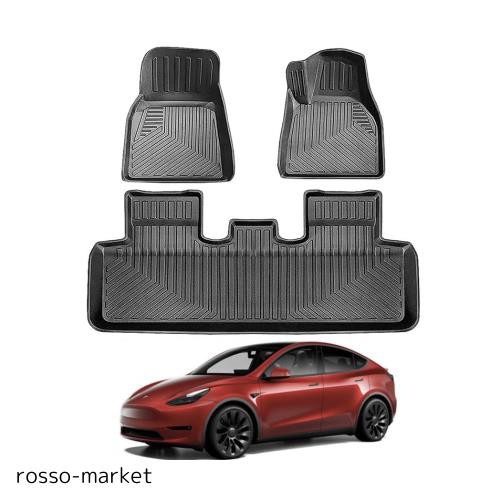 テスラ モデルY 3DフロアマットTesla Model Y 2021年〜現行 モデル Y 立体フロアマット オートマ用 前席＆ 2列目 TPE素材 カスタムパーツ