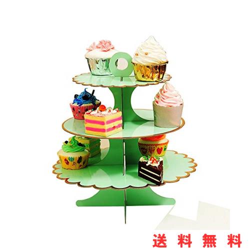 3段カップケーキスタンド 紙製デザートタワー 12個のカップ