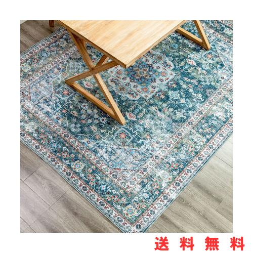 DECOMALL カーペット 3畳 ペルシャ絨毯風 ラグ マット 洗える 200x250CM 花柄 滑り止め オールシーズン グリーン 防ダニ 防臭 床暖房対応