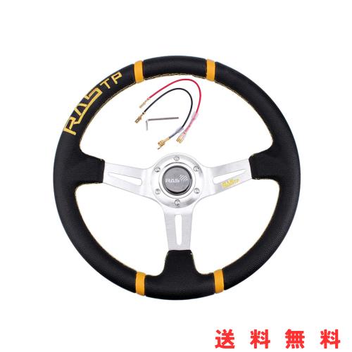 MUTEKI ステアリング ハンドル 直径350mm 軽量アルミニウム レザー 車用 交換 ステアリング クラシック ディープコーン レザー刺繍 ホーの通販は 7,850円