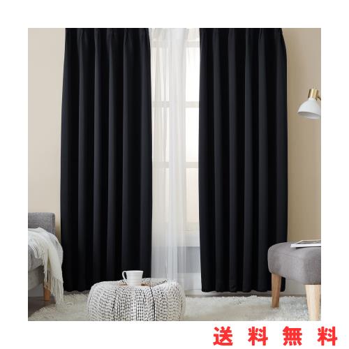 Hansleep カーテン 1級遮光 4枚セット 幅100cm丈150cm ブラック 断熱 防寒 防音 省エネ 厚手 無地 おしゃれ 洗える リビング用 (カーテンの通販は 5,350円
