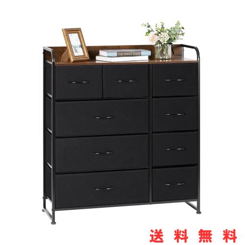 LYNCOHOME チェスト タンス ブラウン 北欧風 ヴィンテージ風 布製 引 