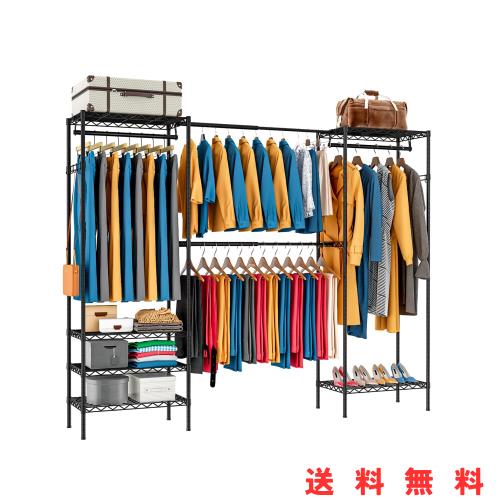 PASRLD ハンガーラック 幅調整可 伸縮式ワードローブ メタルラック 棚板高さ調節 コート掛け ラック本体 大容量 防サビ 頑丈 幅178.5~228の通販は