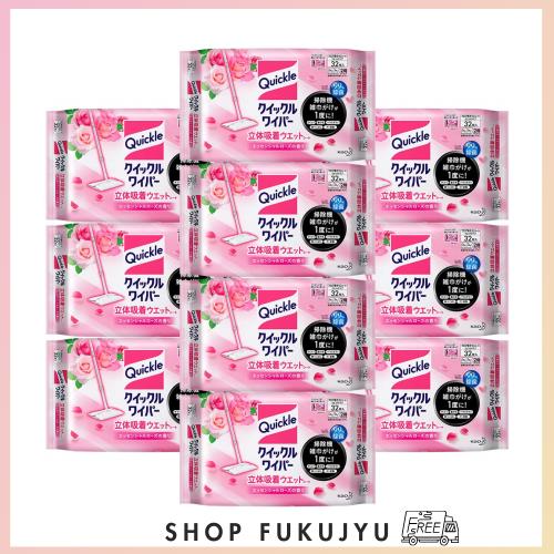 クイックル 【ケース販売】ワイパー フロア用掃除道具 立体吸着ウエットシート ローズの香り 大容量 32枚 ×10個