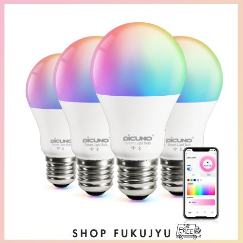 【Amazon Alexa認定】DiCUNO スマート電球 E26 LED電球 60W相当 9W 800lm 調光調色 Alexa Google 対応 電球色・昼白色 マルチカラー 1600